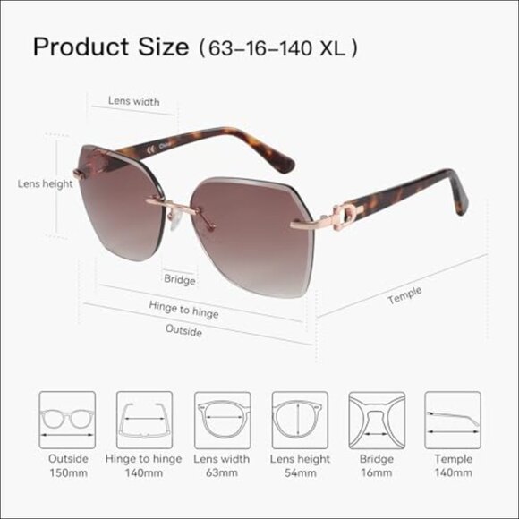 Oversized Rimless Sunglasses with Diamond Cutting Gradient Lens UV400 Protection main image 6